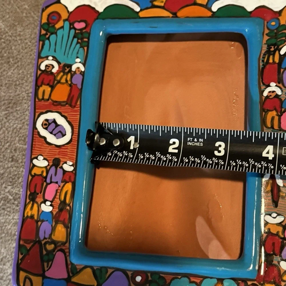 Mexican Folk Art Terracotta Picture Frame Village Scene Sun Barro